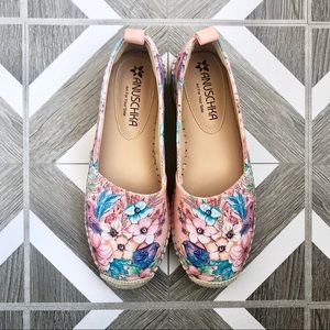 Anuschka Painted Floral Bird Leather Espadrilles